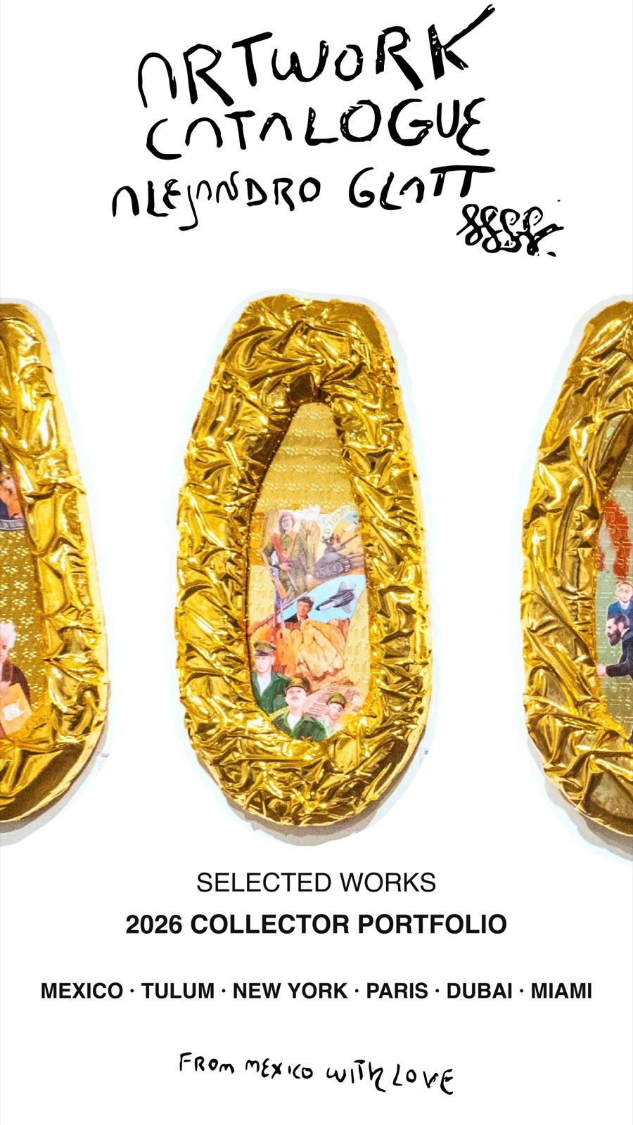 Artwork Catalogue Alejandro Glatt - Cover with gold metallic papaya sculptures