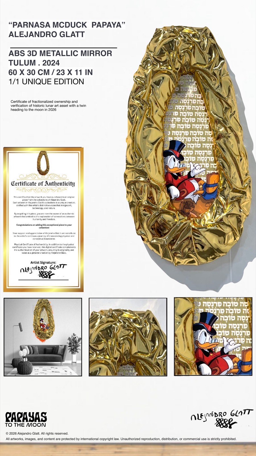Parnasa McDuck Papaya - ABS 3D Metallic Mirror, Tulum 2024, 60x30cm