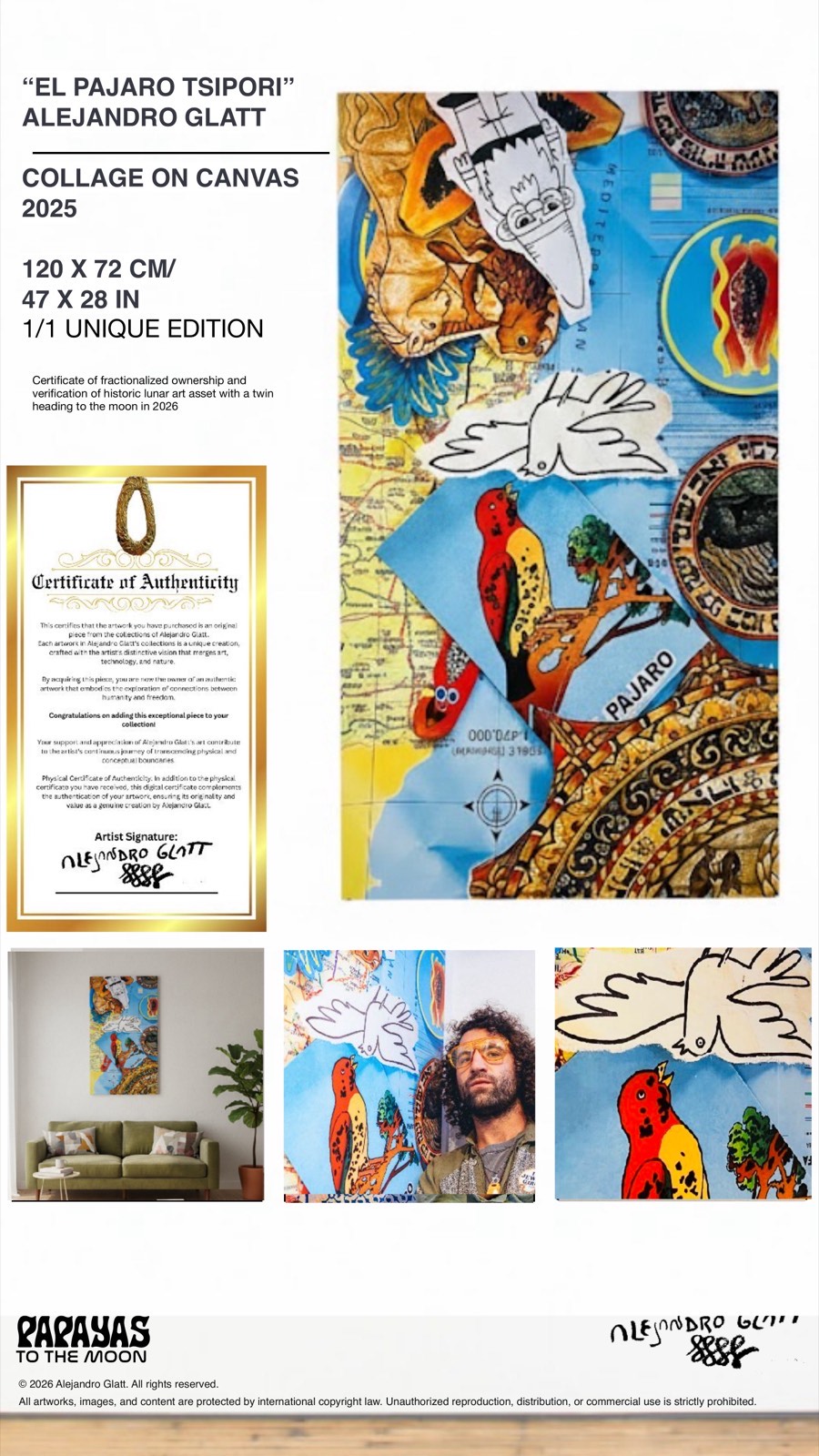 El Pajaro Tsipori - Collage on Canvas, 2025, 120x72cm