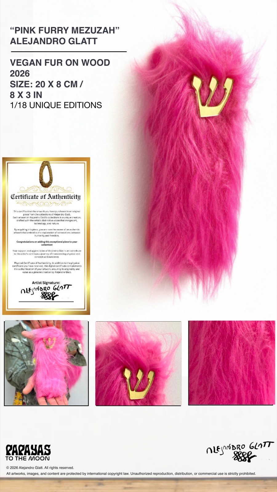 Pink Furry Mezuzah - Vegan Fur on Wood, 2026, 20x8cm, 1/18 editions